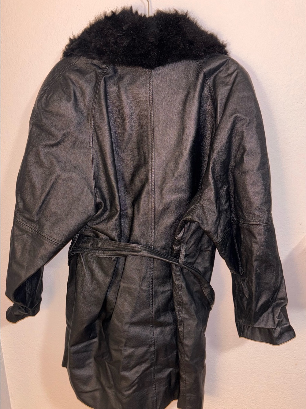 Vintage- Pelle Black Leather Jacket with Real Fur Collar - Picture 3 of 9